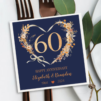 Servilleta De Papel Modern Blue Happy 60º Aniversario Bodas Napkins