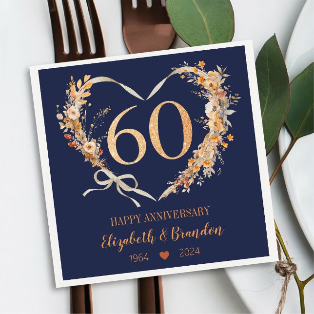 Servilleta De Papel Modern Blue Happy 60º Aniversario Bodas Napkins (Subido por el creador)