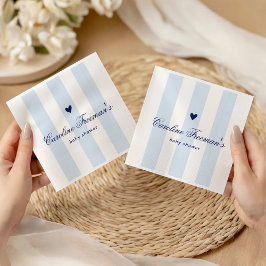 Servilleta De Papel Modern Blue Stripe Heart Valentine Baby Shower
