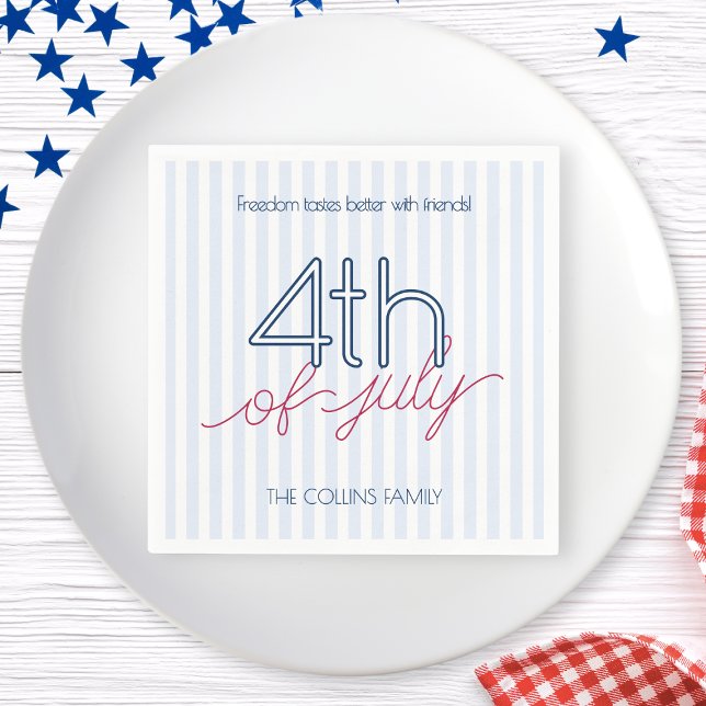 Servilleta De Papel Modern Blue Stripes 4 de julio Fiesta de verano (Modern Blue Stripes 4th of July Summer Party Napkins)