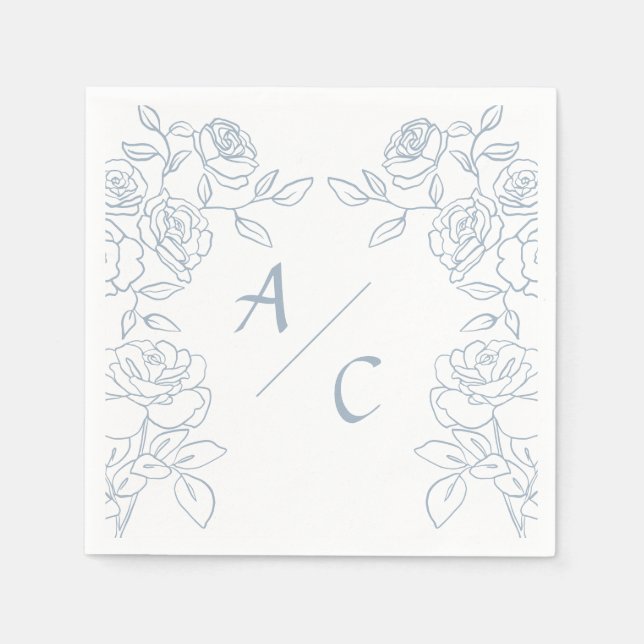 Servilleta De Papel Modern Blue & White French Roses Wedding (Anverso)