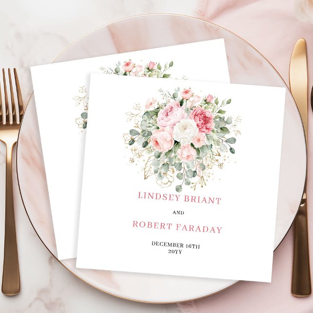 Servilleta De Papel Modern Blush Rose Greenery Minimal Wedding Napkins (Modern Blush Rose Greenery Minimal Wedding Napkins)