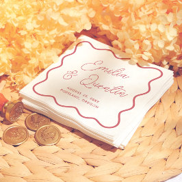 Servilleta De Papel Modern Bold Red Wavy Frame Retro Wedding