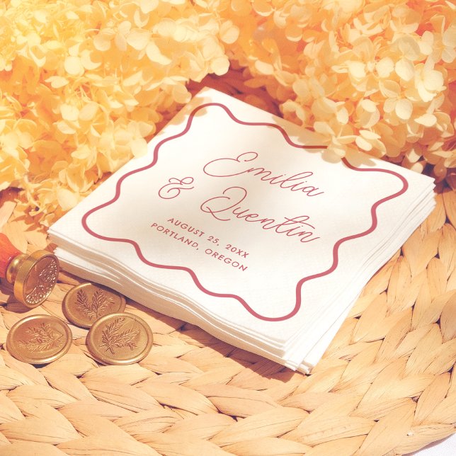 Servilleta De Papel Modern Bold Red Wavy Frame Retro Wedding (Subido por el creador)