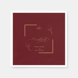 Servilleta De Papel Modern Burgundy Golden Leaflet Border Monogram