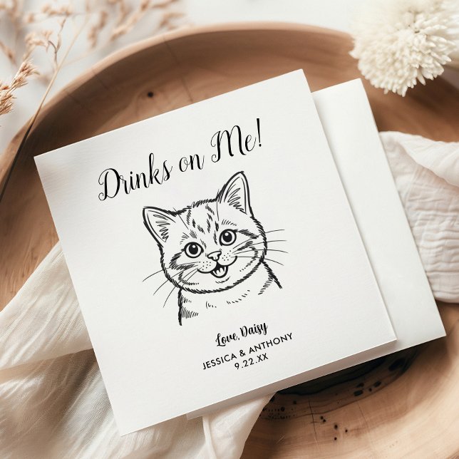 Servilleta De Papel Modern Cat Wedding Cocktail Napkins  (Subido por el creador)