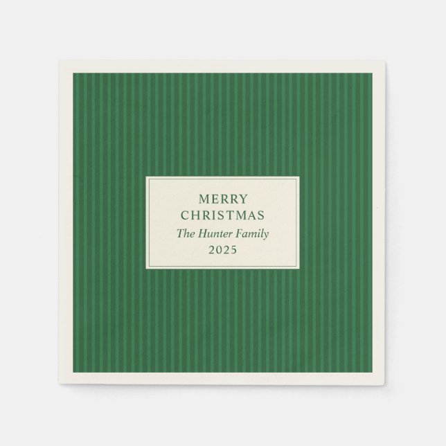 Servilleta De Papel Modern Christmas Minimal Holiday Green Stripes (Anverso)