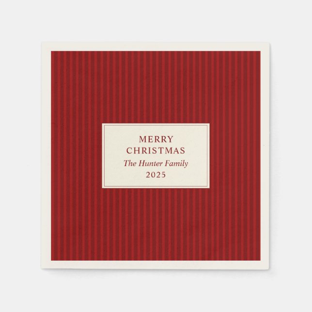 Servilleta De Papel Modern Christmas Minimal Holiday Red Stripes (Anverso)