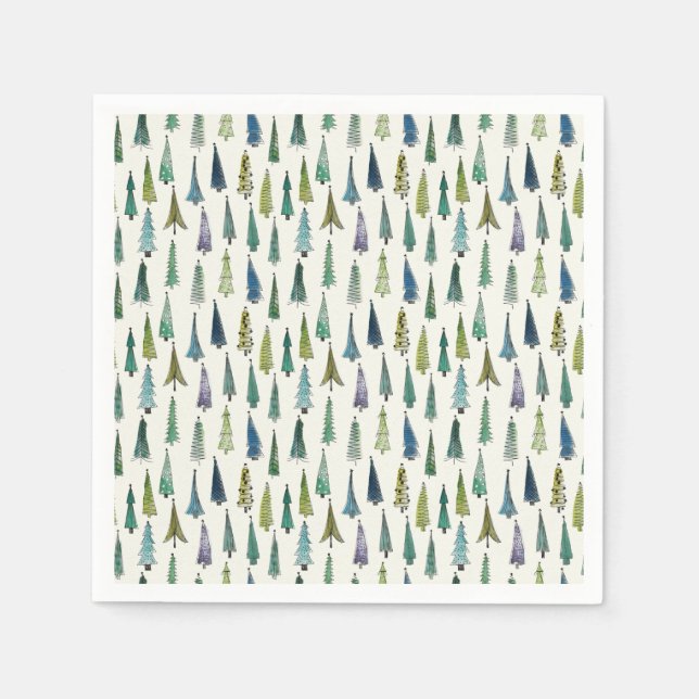 Servilleta De Papel Modern Christmas Trees Illustrated Pattern (Anverso)