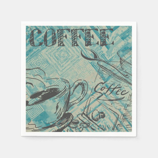 Servilleta De Papel Modern Coffee Art Sketch Blue (Anverso)