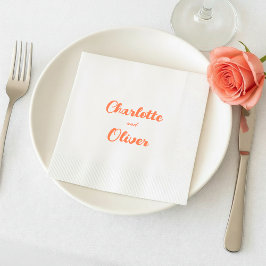 Servilleta De Papel Modern Coral Orange Script Wedding 