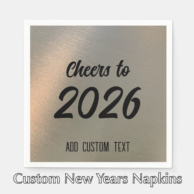 Servilleta De Papel Modern Custom Brushed Metal 2026 New Years Party (Customize this modern script New Years napkin. Faux brushed metal and black stylish decor.
)