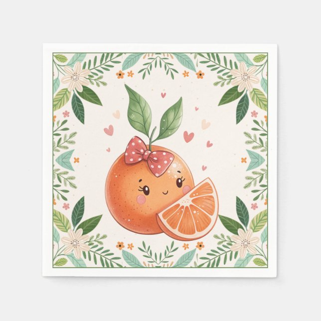 Servilleta De Papel Modern Cutie Citrus Naranja Baby Shower (Anverso)