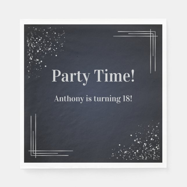 Servilleta De Papel Modern Dark Blue & Silver 18th Birthday Napkins (Anverso)