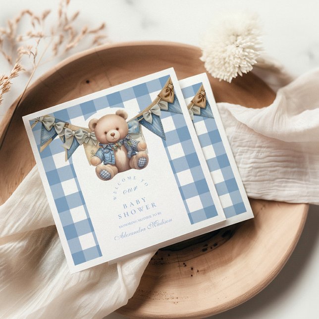 Servilleta De Papel Modern Denim Teddy Bear Baby Shower (Subido por el creador)