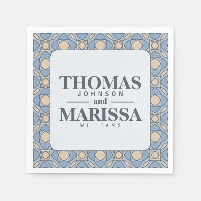 Servilleta De Papel Modern Dusty Blue Art Deco Wedding Paper Napkins (Anverso)