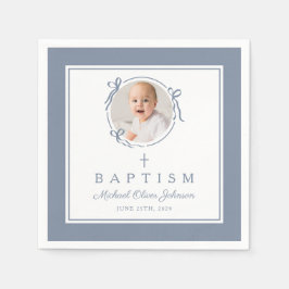 Servilleta De Papel Modern Dusty Blue Religius Cross Boy Baptism