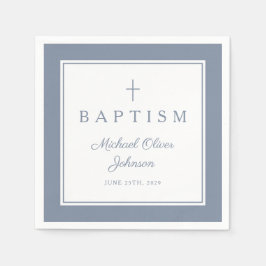 Servilleta De Papel Modern Dusty Blue Religius Cross Boy Baptism