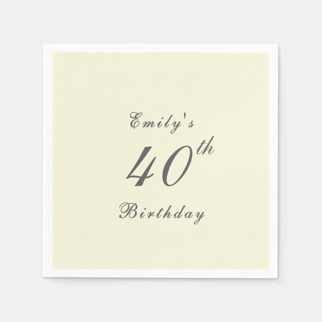 Servilleta De Papel Modern Elegant 40th Birthday Party Paper (Anverso)
