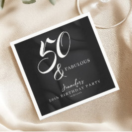 Servilleta De Papel Modern Elegant Black White Fifty Fabulous Birthday