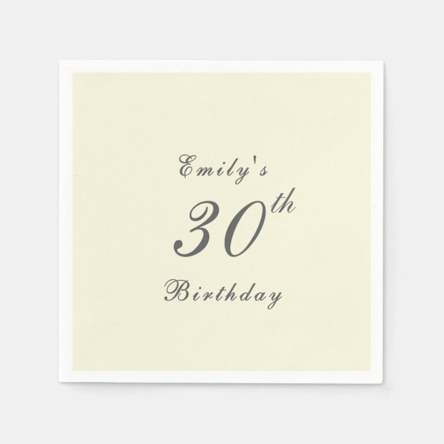 Servilleta De Papel Modern Elegant Cream 30th Birthday Party Paper (Anverso)
