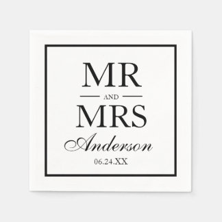 Servilleta De Papel Modern Elegant Mr. y Mrs. Boda BW