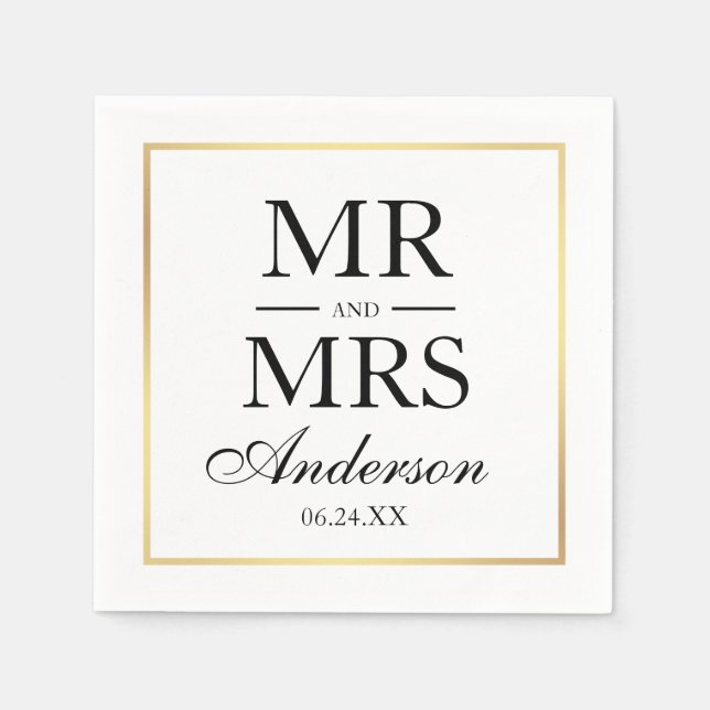 Servilleta De Papel Modern Elegant Mr. y Mrs. Boda BWG (Anverso)