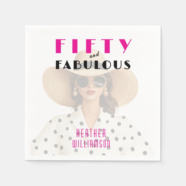 Servilleta De Papel Modern Fifty and Fabulous Pink Black (Anverso)