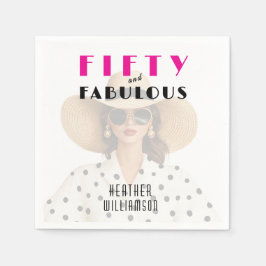 Servilleta De Papel Modern Fifty and Fabulous Pink Black