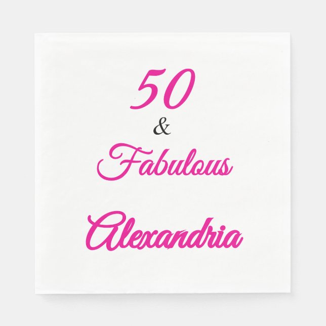 Servilleta De Papel Modern Fifty &Fabulous Bold 50th Birthday Napkin (Anverso)