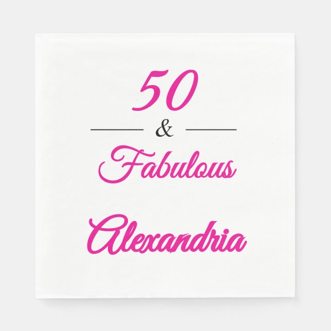 Servilleta De Papel Modern Fifty &Fabulous Bold 50th Birthday Napkin (Anverso)