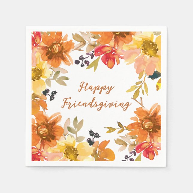 Servilleta De Papel Modern Floral Friendsgiving  (Anverso)