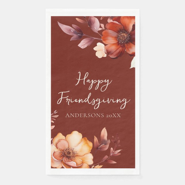 Servilleta De Papel Modern Floral Friendsgiving  (Anverso)