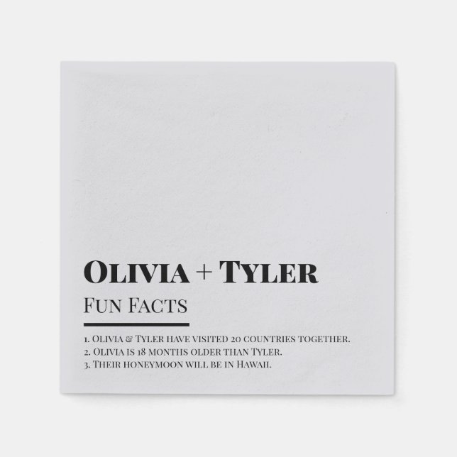 Servilleta De Papel Modern Fun Facts Wedding Cocktail (Anverso)
