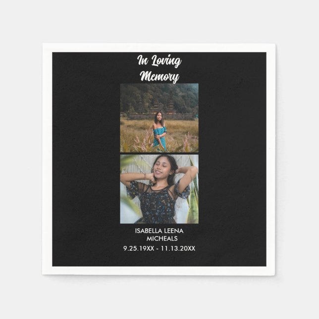 Servilleta De Papel Modern Funeral Personalized 2 Photo Memoria (Anverso)