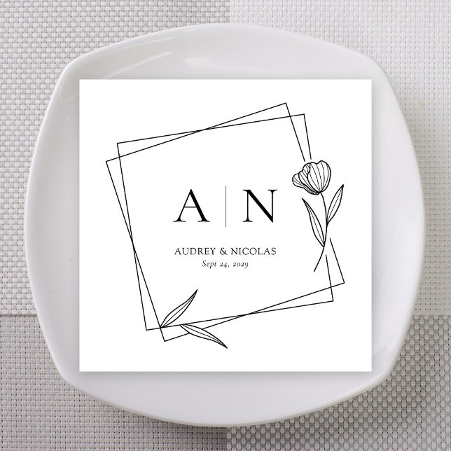 Servilleta De Papel Modern Geometric Floral Monogram Wedding Napkins (Modern Geometric Floral Monogram Wedding Napkins)