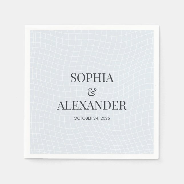 Servilleta De Papel Modern Glacial Blue & Warped Grid (Anverso)