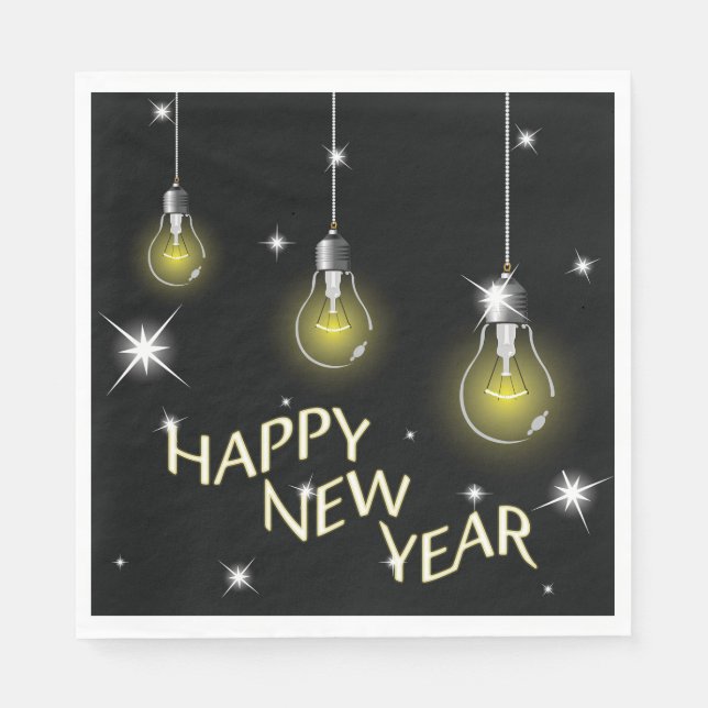 Servilleta De Papel Modern Glowing Light Bulbs Happy New Year (Anverso)