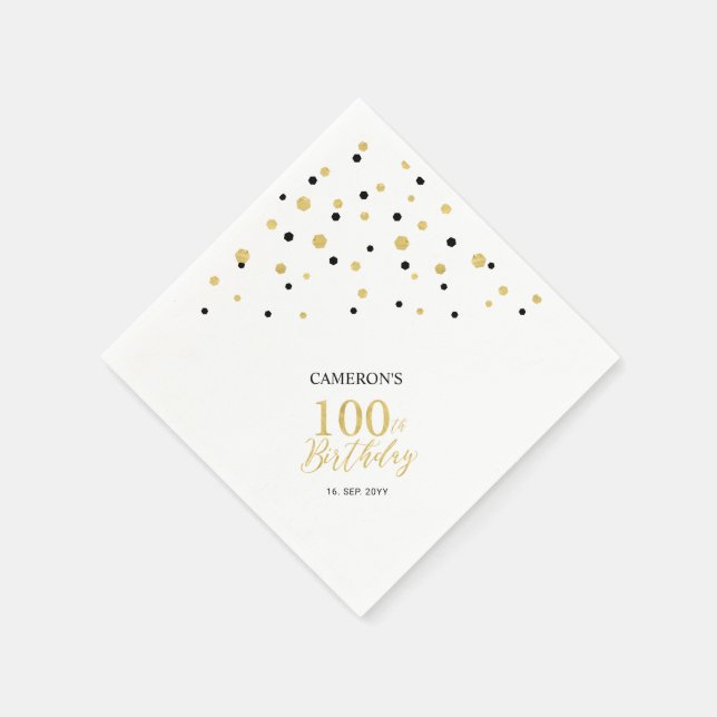 Servilleta De Papel Modern Gold & Black 100th Birthday Party Napkins (Borde)