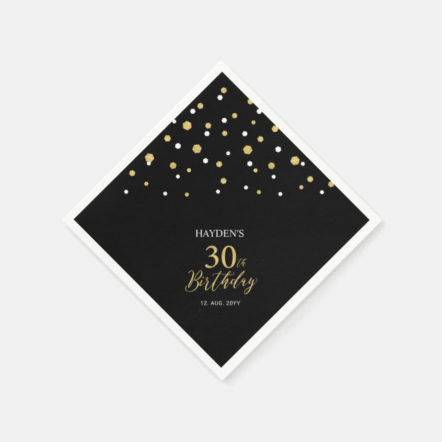 Servilleta De Papel Modern Gold & Black 30th Birthday Fiesta Napkins (Borde)