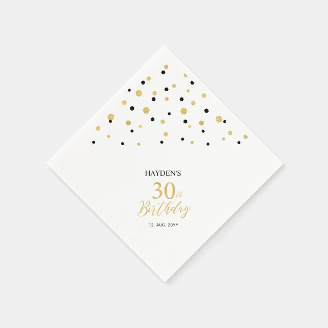 Servilleta De Papel Modern Gold & Black 30th Birthday Fiesta Napkins (Borde)