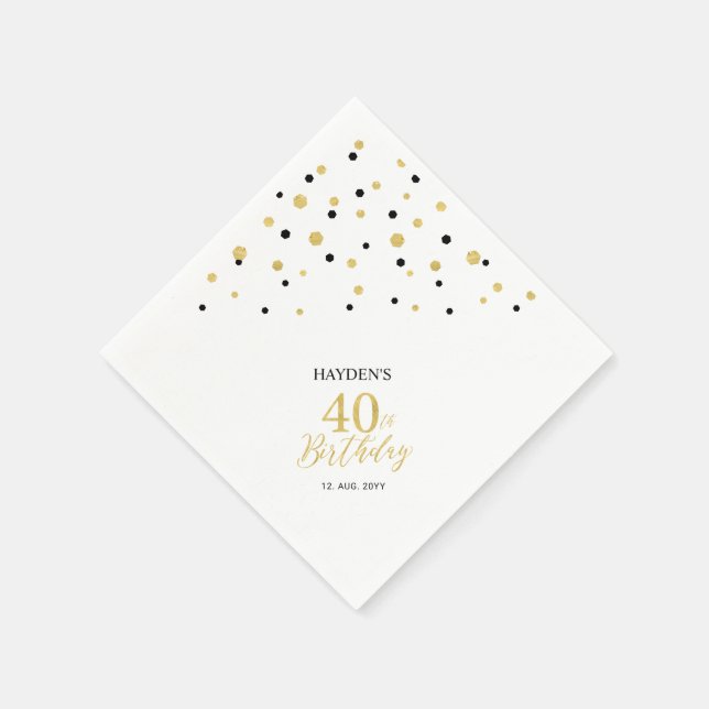 Servilleta De Papel Modern Gold & Black 40th Birthday Fiesta Napkins (Borde)