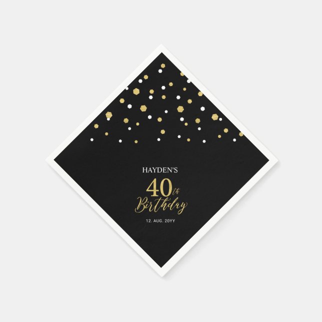 Servilleta De Papel Modern Gold & Black 40th Birthday Fiesta Napkins (Borde)