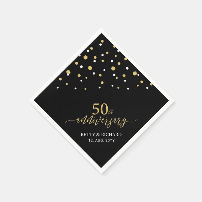 Servilleta De Papel Modern Gold & Black 50th Aniversario Fiestas Napki (Borde)
