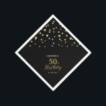Servilleta De Papel Modern Gold & Black 50th Birthday Party Napkins<br><div class="desc">Esta servilleta de papel personalizada le agregará detalles elegantes a su día especial. Este diseño presenta confeti de hexágono negro y oro moderno con texto personalizado. Perfecto para una moderna fiesta de cumpleaños número 50 con temática dorada. En mi tienda BaraBomDesign hay disponibles invitaciones y suministros para fiestas coincidentes.</div>