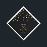 Servilleta De Papel Modern Gold & Black 50th Birthday Party Napkins<br><div class="desc">Esta servilleta de papel personalizada le agregará detalles elegantes a su día especial. Este diseño presenta confeti de hexágono negro y oro moderno con texto personalizado. Perfecto para una moderna fiesta de cumpleaños número 50 con temática dorada. En mi tienda BaraBomDesign hay disponibles invitaciones y suministros para fiestas coincidentes.</div>