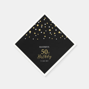 Servilleta De Papel Modern Gold & Black 50th Birthday Party Napkins