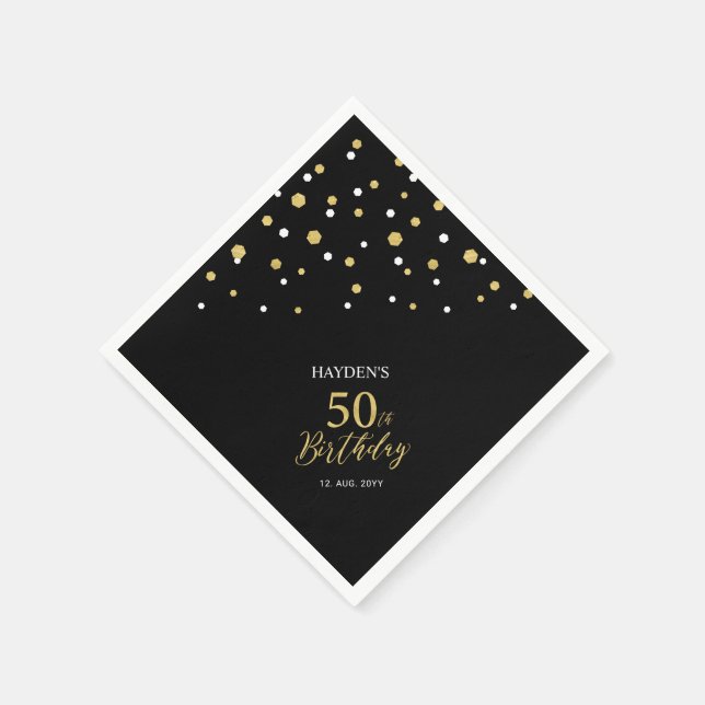 Servilleta De Papel Modern Gold & Black 50th Birthday Party Napkins (Borde)