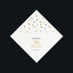 Servilleta De Papel Modern Gold & Black 50th Birthday Party Napkins<br><div class="desc">Esta servilleta de papel personalizada le agregará detalles elegantes a su día especial. Este diseño presenta confeti de hexágono negro y oro moderno con texto personalizado. Perfecto para una moderna fiesta de cumpleaños número 50 con temática dorada. En mi tienda BaraBomDesign hay disponibles invitaciones y suministros para fiestas coincidentes.</div>