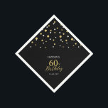 Servilleta De Papel Modern Gold & Black 60th Birthday Party Napkins<br><div class="desc">Esta servilleta de papel personalizada le agregará detalles elegantes a su día especial. Este diseño presenta confeti de hexágono negro y oro moderno con texto personalizado. Perfecto para una fiesta moderna de cumpleaños número 60 con temática dorada. En mi tienda BaraBomDesign hay disponibles invitaciones y suministros para fiestas coincidentes.</div>